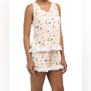 PJ Couture Pajamas set shorts tank top ruffle beach print butter lace crochet